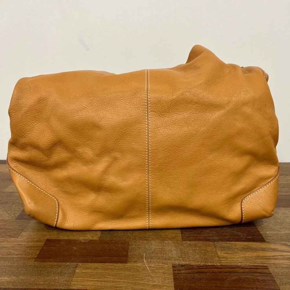 Talbots Tan Pebbled Leather Slouchy Shoulder Hobo Bag Adjustable Boho Oversized